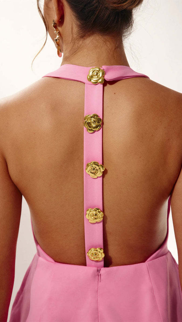 AIIZIE RITA HALTER BACKLESS MINI DRESS IN PINK - product image