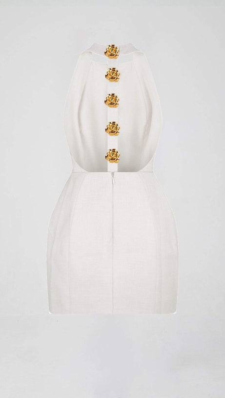 RITA HALTER BACKLESS MINI DRESS IN WHITE