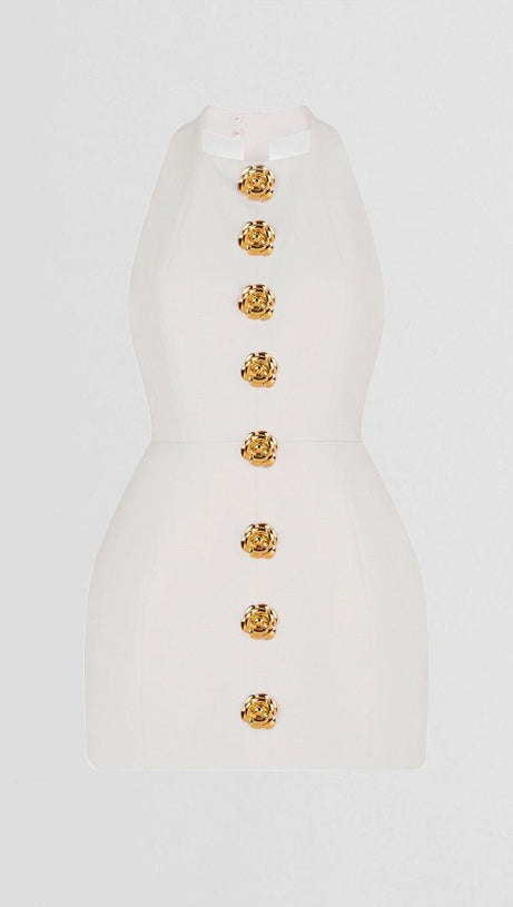 RITA HALTER BACKLESS MINI DRESS IN WHITE