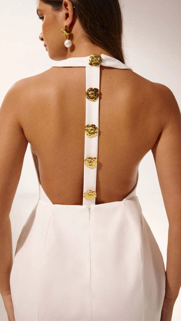 AIIZIE RITA HALTER BACKLESS MINI DRESS IN WHITE - product image