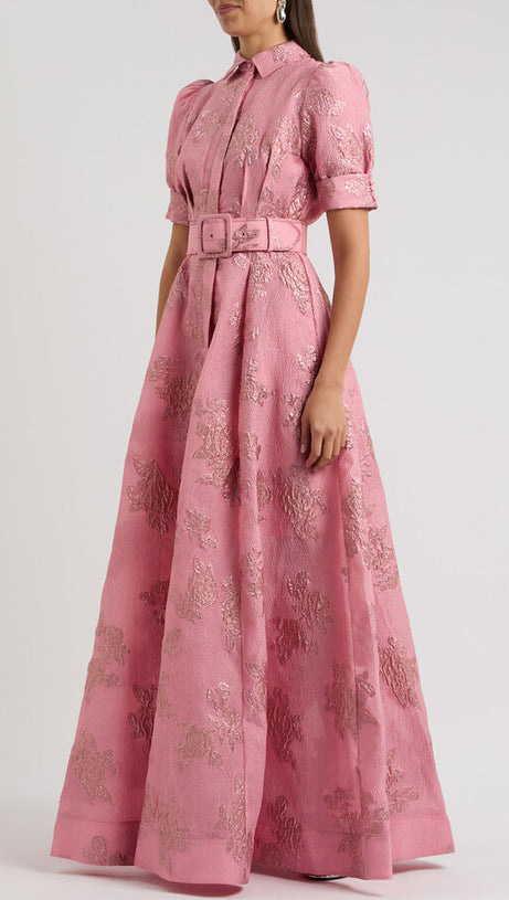 ANNETTE FLORAL EMBELLISHED BUTTON GOWN IN PINK