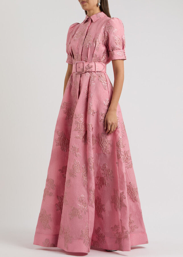 AIIZIE ANNETTE FLORAL EMBELLISHED BUTTON GOWN IN PINK - product image