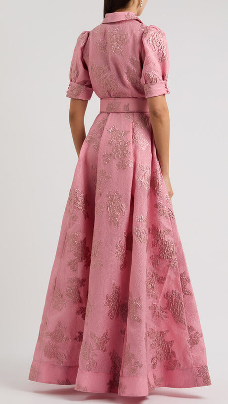ANNETTE FLORAL EMBELLISHED BUTTON GOWN IN PINK