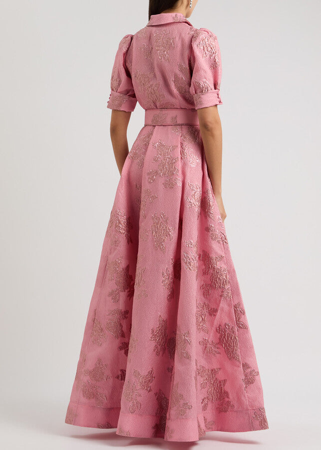 ANNETTE FLORAL EMBELLISHED BUTTON GOWN IN PINK