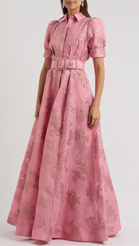 ANNETTE FLORAL EMBELLISHED BUTTON GOWN IN PINK