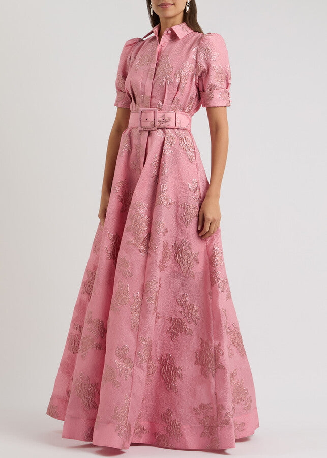 AIIZIE ANNETTE FLORAL EMBELLISHED BUTTON GOWN IN PINK - product image