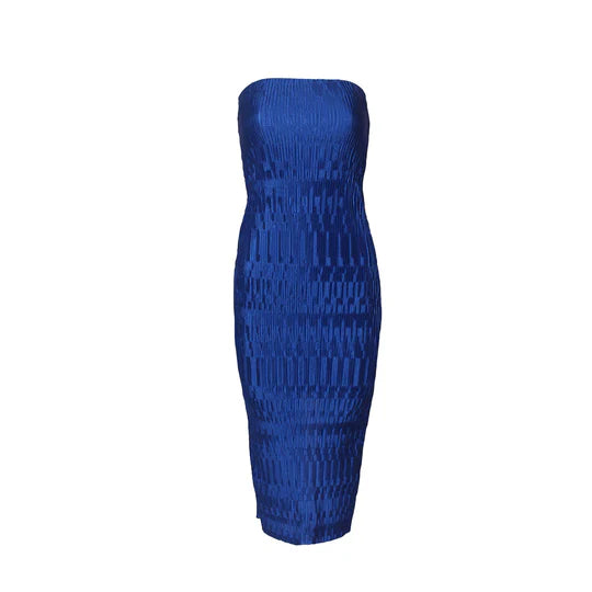 Reine Plisse Strapless Midi Dress