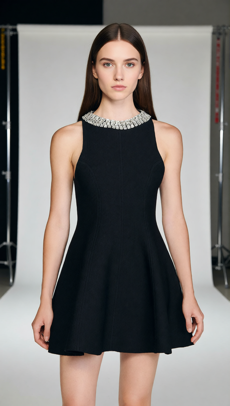 Glamorous Rhinestone Collar Fit & Flare Mini Dress - The Perfect LBD