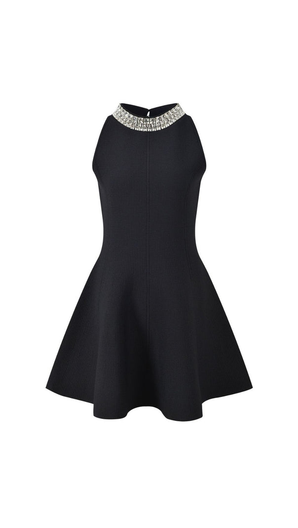 AIIZIE Glamorous Rhinestone Collar Fit & Flare Mini Dress - The Perfect LBD - product image