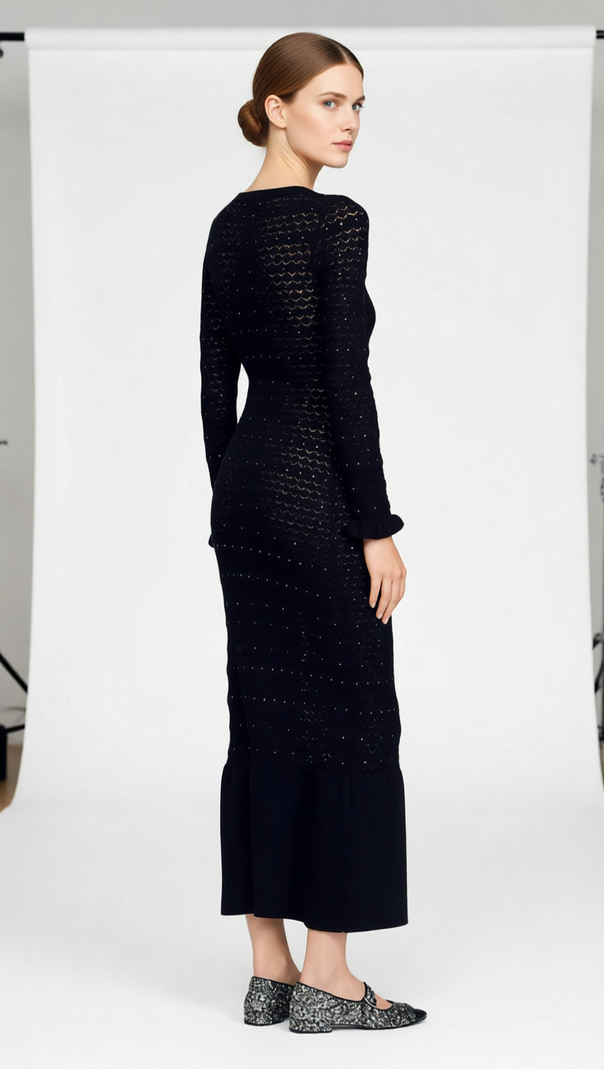 AIIZIE Glamorous Rhinestone Knit Maxi Dress with Ruffle Hem - product image