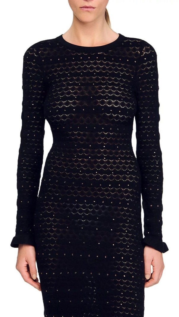 AIIZIE Glamorous Rhinestone Knit Maxi Dress with Ruffle Hem - product image