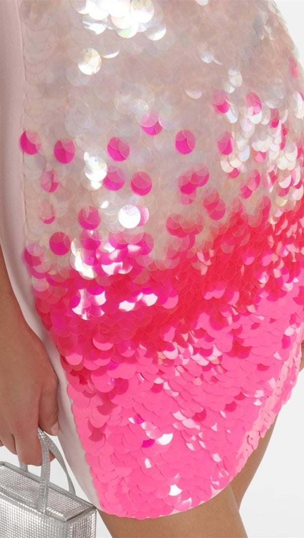 AIIZIE GISELLE PINK HALTER GRADIENT SEQUINS MINI DRESS - product image