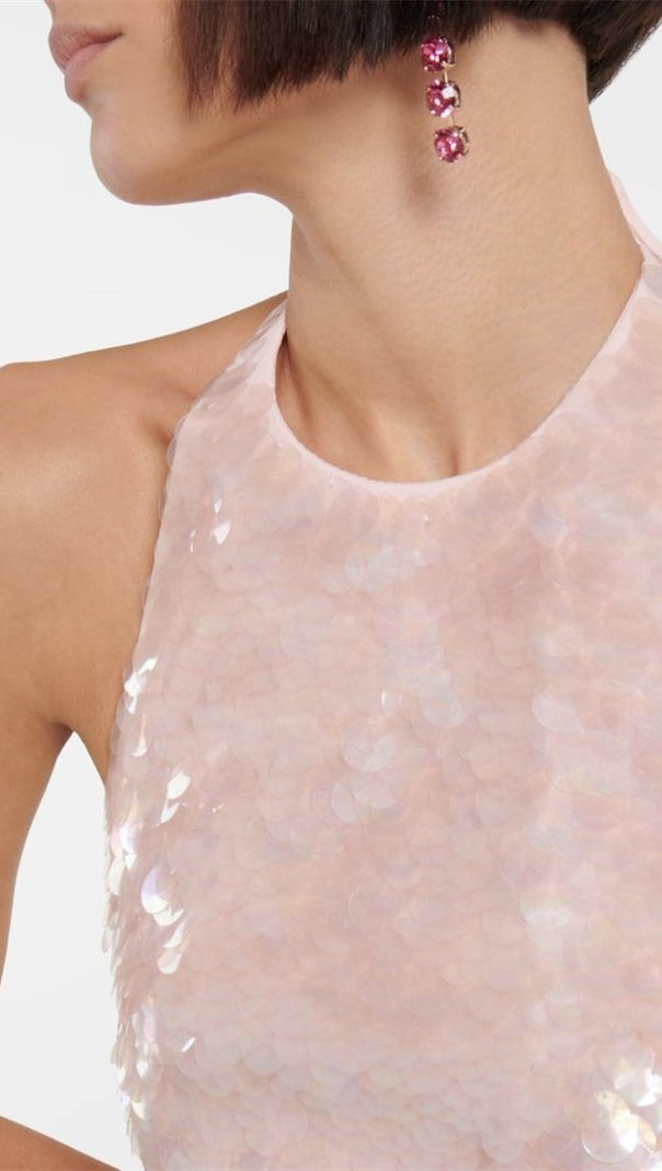 AIIZIE GISELLE PINK HALTER GRADIENT SEQUINS MINI DRESS - product image