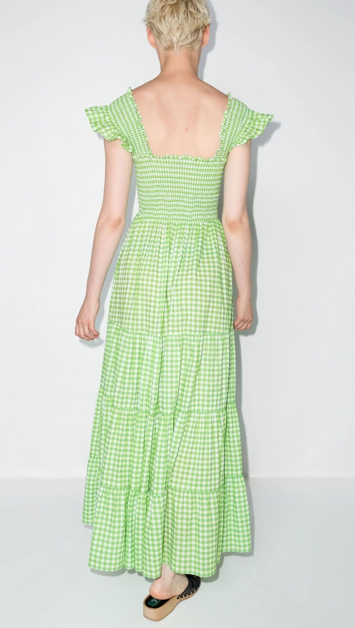 AIIZIE GREEN KENDAL GINGHAM PRINT COTTON MAXI DRESS - product image