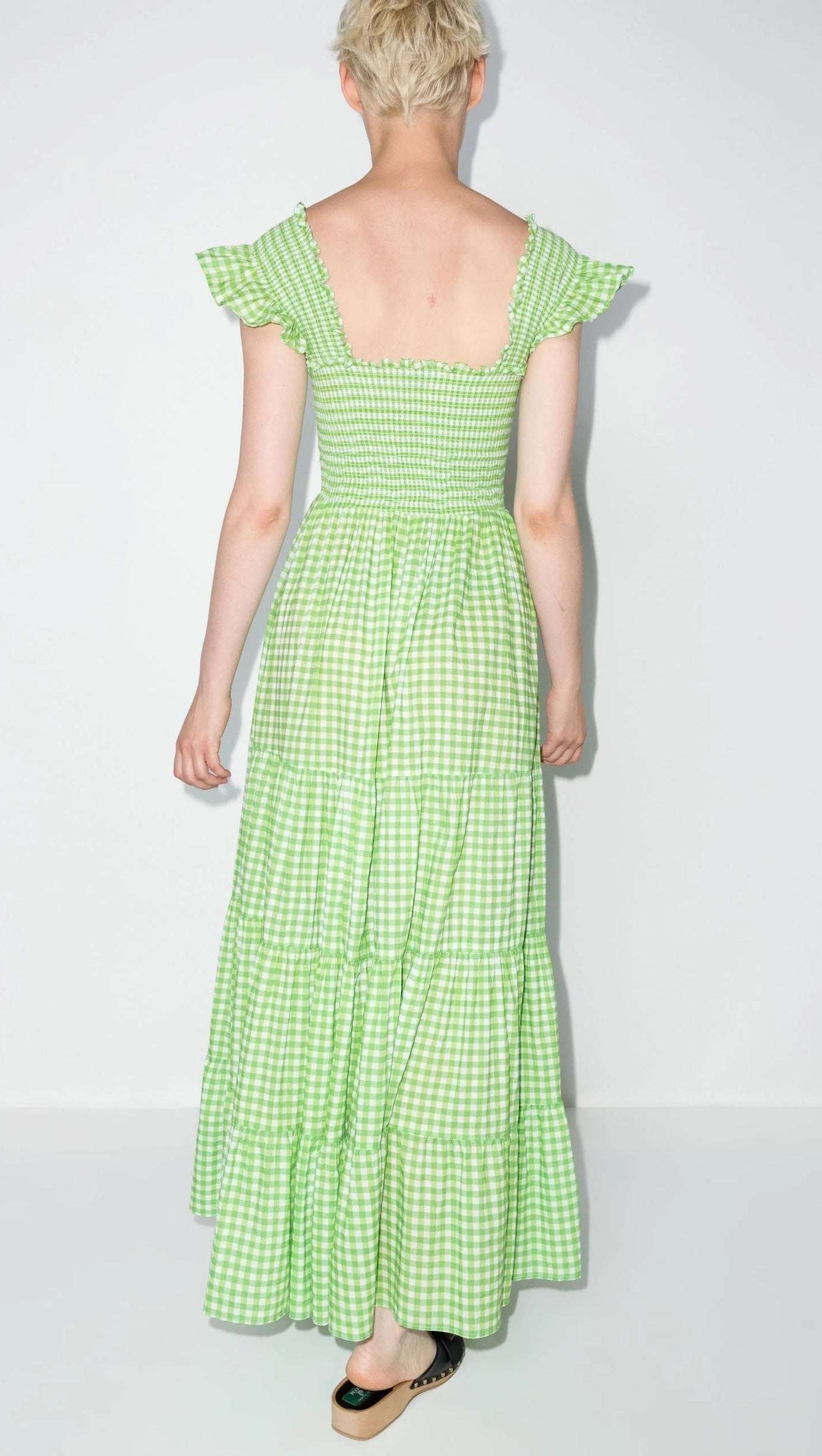GREEN KENDAL GINGHAM PRINT COTTON MAXI DRESS