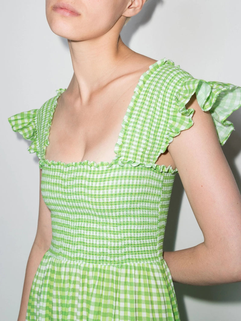 GREEN KENDAL GINGHAM PRINT COTTON MAXI DRESS