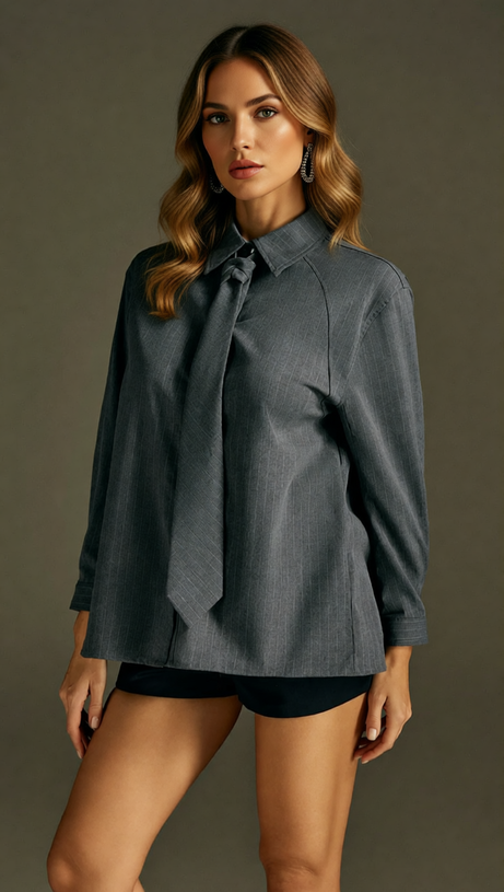 Rohit Pinstripe Tie-Neck Blouse - Effortless Chic for Women