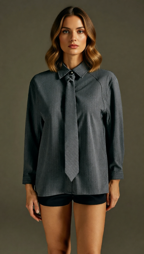 Rohit Pinstripe Tie-Neck Blouse - Effortless Chic for Women