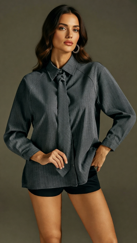 Rohit Pinstripe Tie-Neck Blouse - Effortless Chic for Women