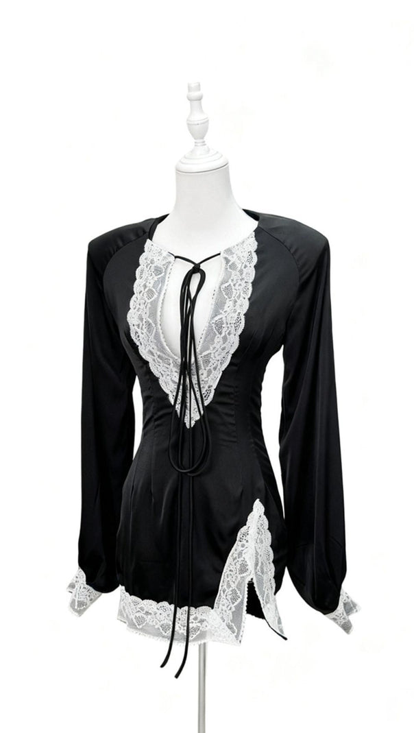 AIIZIE Romaine Alluring Lace Long Sleeve Mini Dress - Elegant Party & Date Night - product image