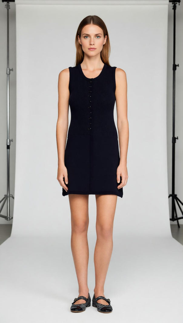 AIIZIE Effortless Chic: Women's Rib Knit Button-Front Mini Dress - product image