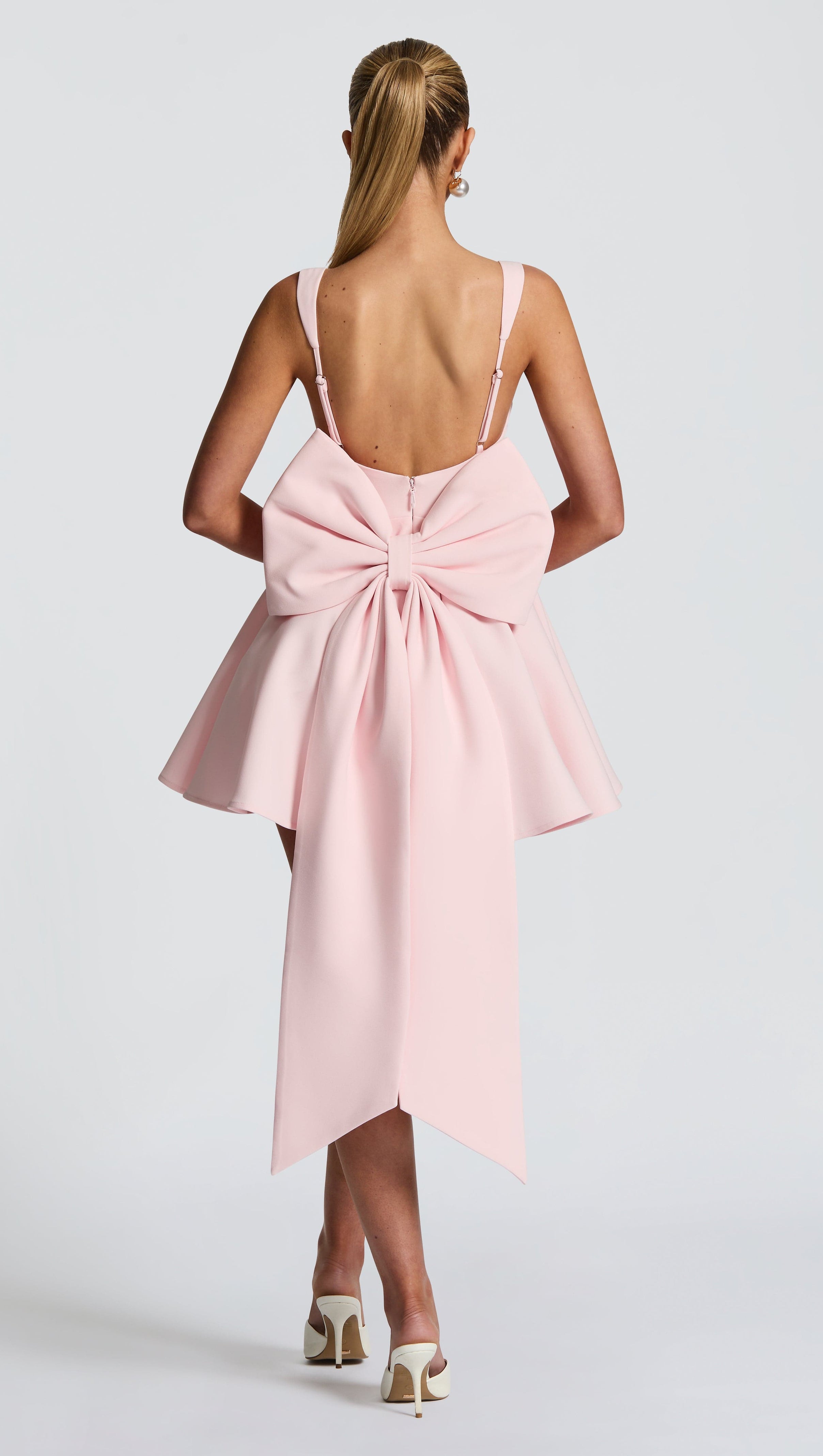 AIIZIE KRISTIN BACK BOW EMBELLISHED MINI DRESS IN BLUSH - product image