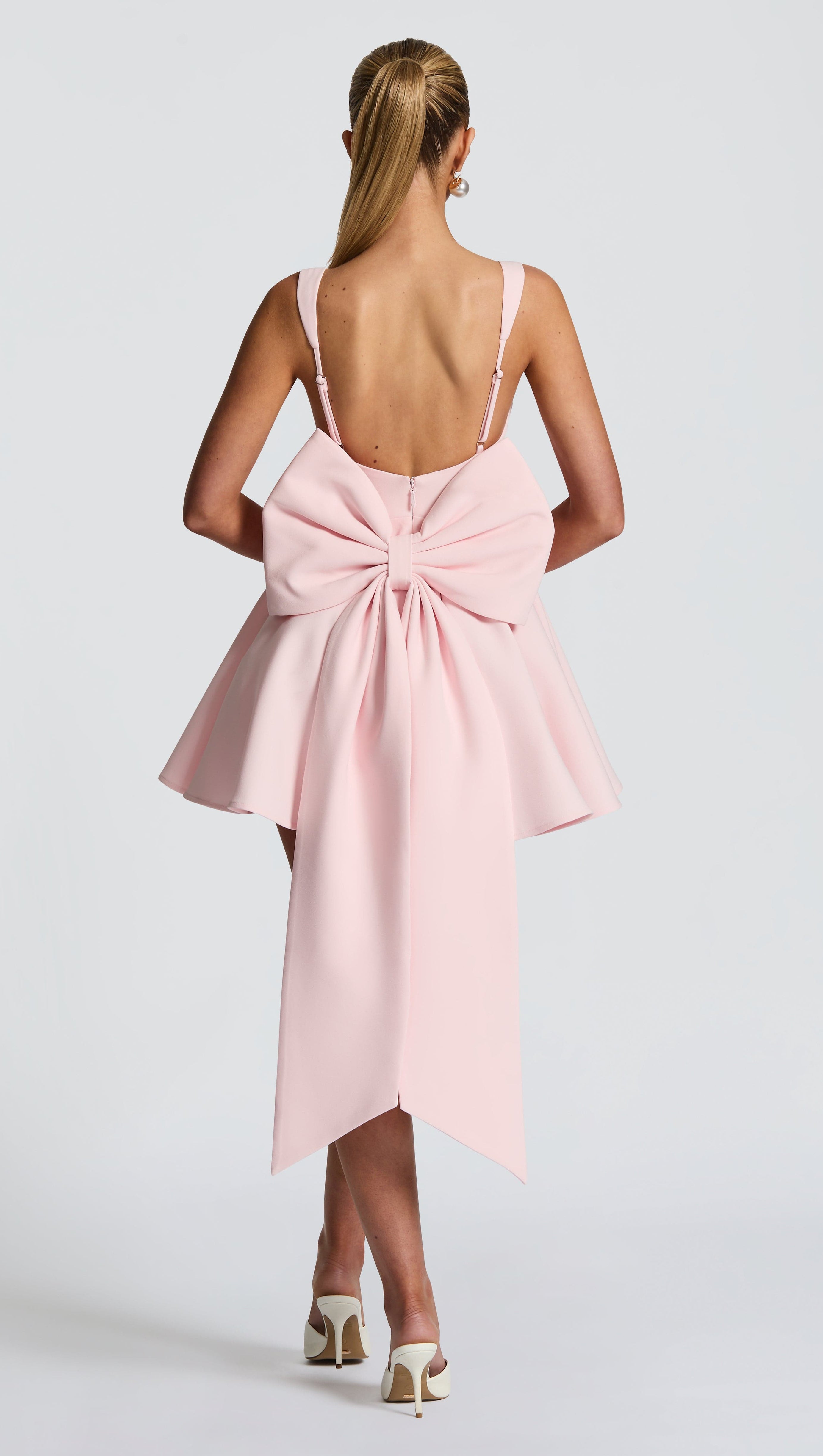 KRISTIN BACK BOW EMBELLISHED MINI DRESS IN BLUSH