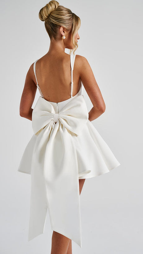 KRISTIN BACK BOW EMBELLISHED MINI DRESS IN IVORY