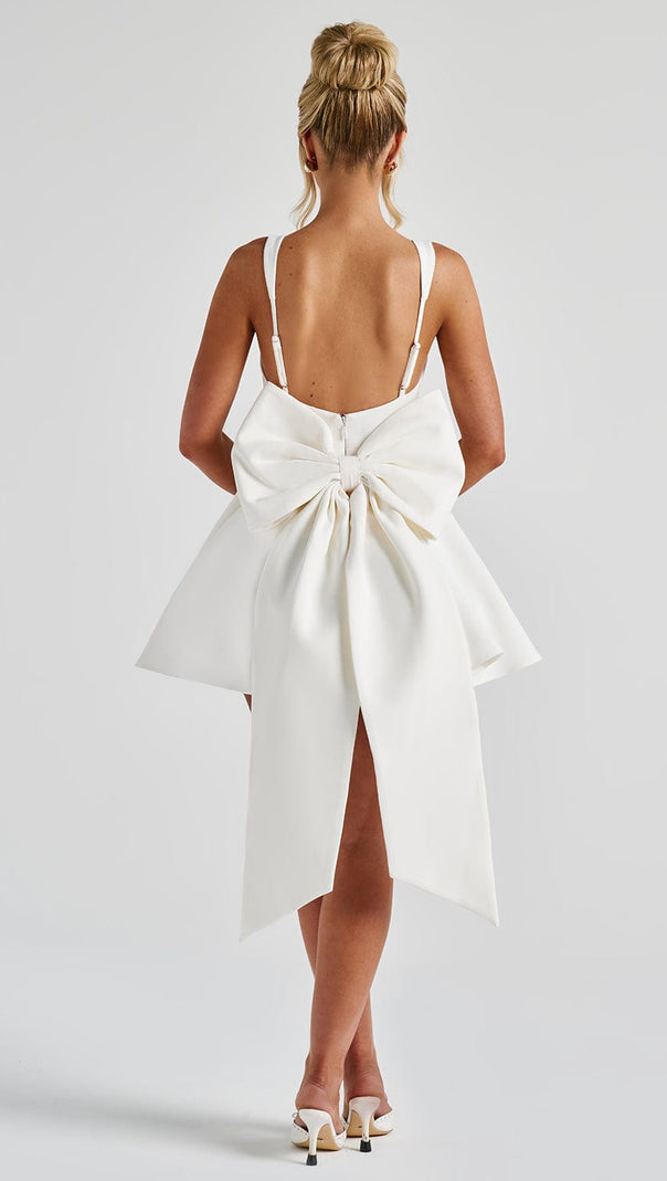 AIIZIE KRISTIN BACK BOW EMBELLISHED MINI DRESS IN IVORY - product image