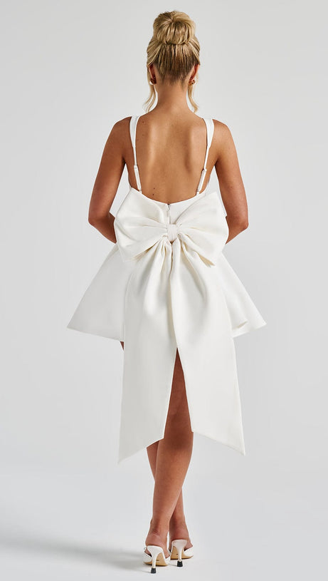 KRISTIN BACK BOW EMBELLISHED MINI DRESS IN IVORY