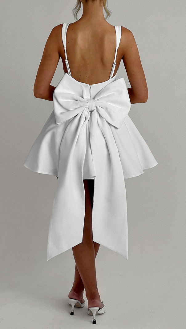 AIIZIE KRISTIN BACK BOW EMBELLISHED MINI DRESS IN IVORY - product image
