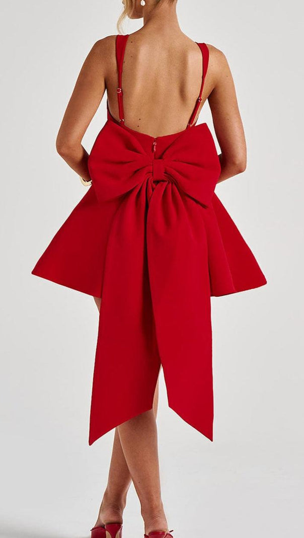 AIIZIE KRISTIN BACK BOW EMBELLISHED MINI DRESS IN RED - product image