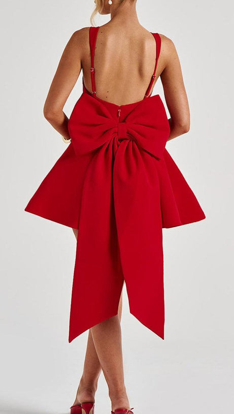 KRISTIN BACK BOW EMBELLISHED MINI DRESS IN RED