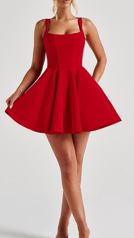 KRISTIN BACK BOW EMBELLISHED MINI DRESS IN RED