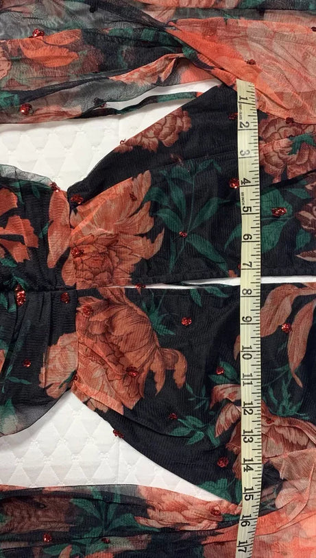 MAXI SEQUIN FLORAL PRINT VALENTINES DRESS