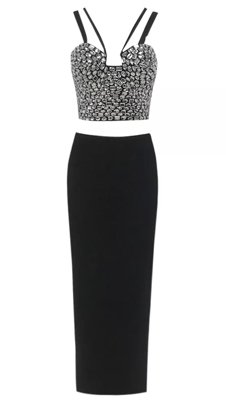CRYSTAL-EMBELLISHED CROP TOP SKIRT SUIT