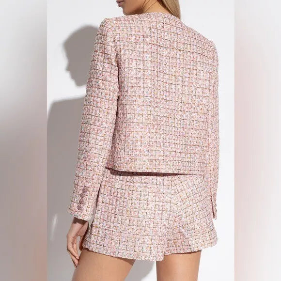 ALISA DIAMANTÉ TRIM BOUCLE TWEED JACKET IN PINK