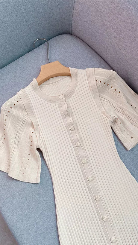 MENIA KNIT MIDI DRESS IN BEIGE