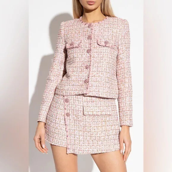 ALISA DIAMANTÉ TRIM BOUCLE TWEED JACKET IN PINK