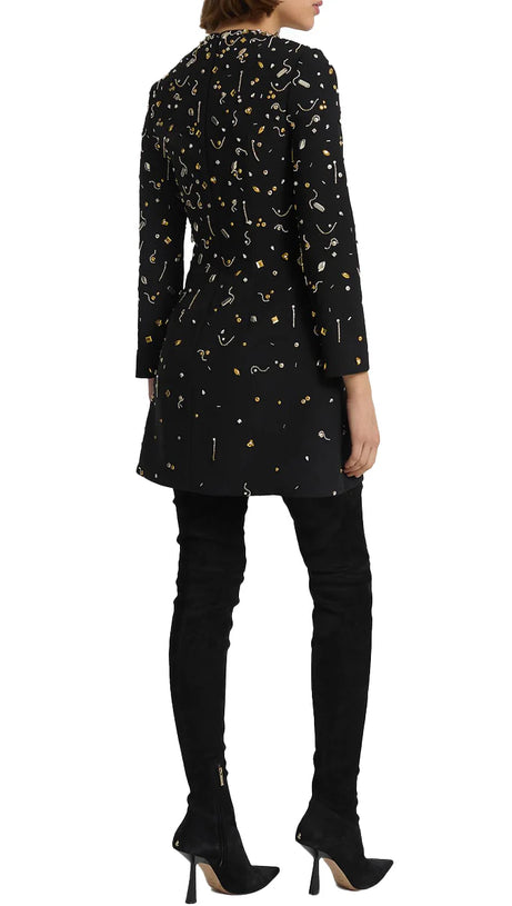 PAMARIA DIAMANTE EMBROIDERY MINI DRESS