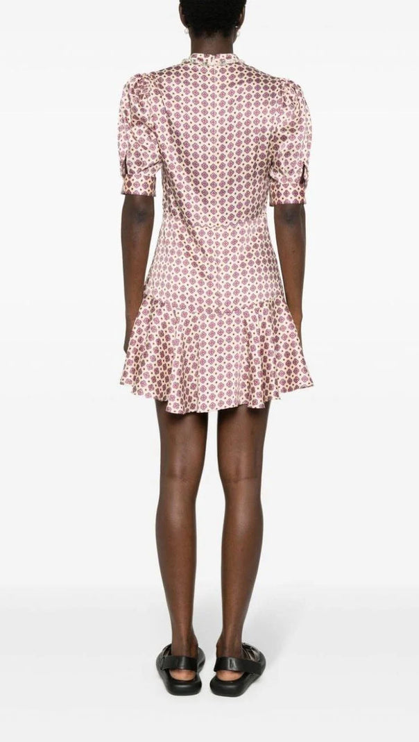 JAYANI PRINTED PUFF SLEEVE MINI DRESS IN PINK