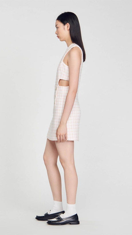 SLEEVELESS CUTOUT PINAFORE MINI DRESS IN LIGHT PINK