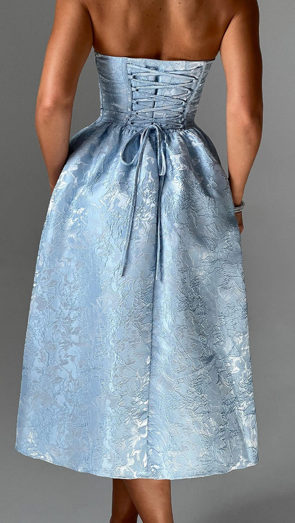 Lace Embroidery Saoirse Midi Dress - Blue