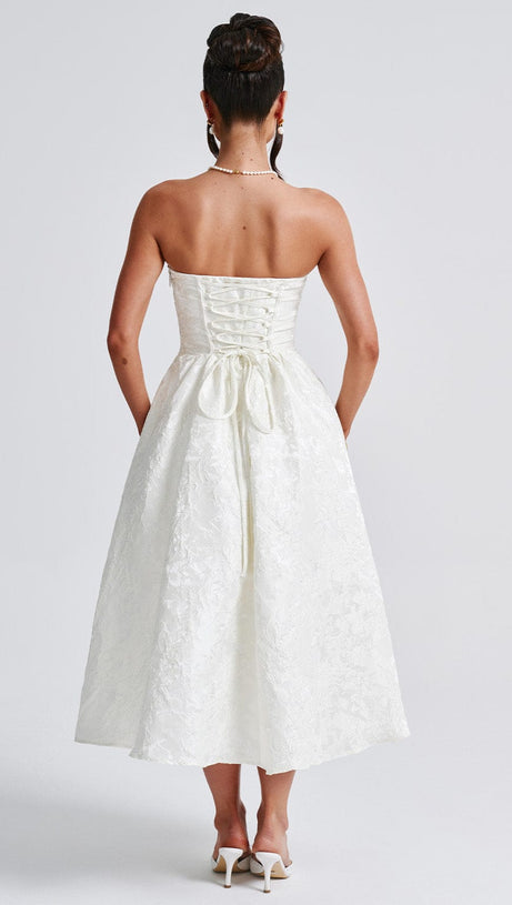 Lace Embroidery Saoirse Midi Dress - Ivory