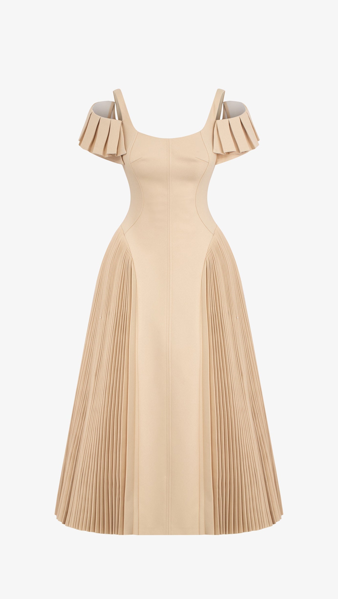 mandy Khaki Sapphi Off-shoulder Midi Dress
