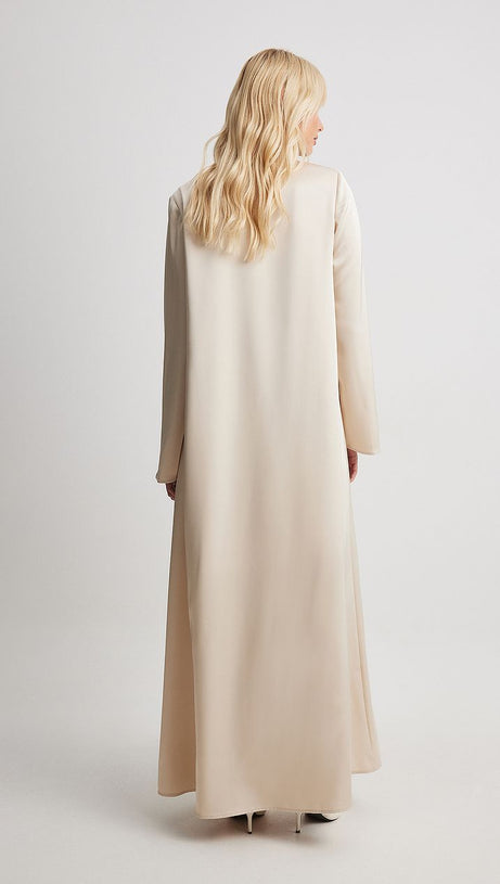 SATIN GATHERED NECKLINE MAXI DRESS