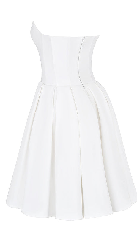 ALYSSA WHITE STRAPLESS PLEATED MINI DRESS