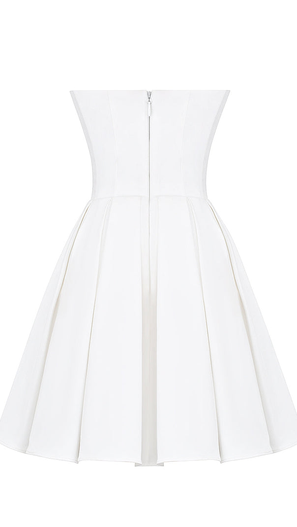 ALYSSA WHITE MINI ABITO PLISSETTATO SENZA SPALLINE