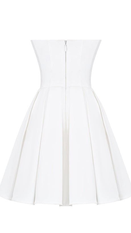 ALYSSA WHITE STRAPLESS PLEATED MINI DRESS