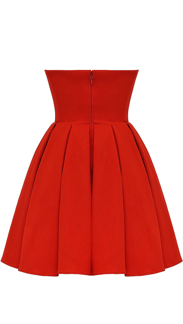 AIIZIE TOMATO RED STRAPLESS PLEATED MINI DRESS - product image